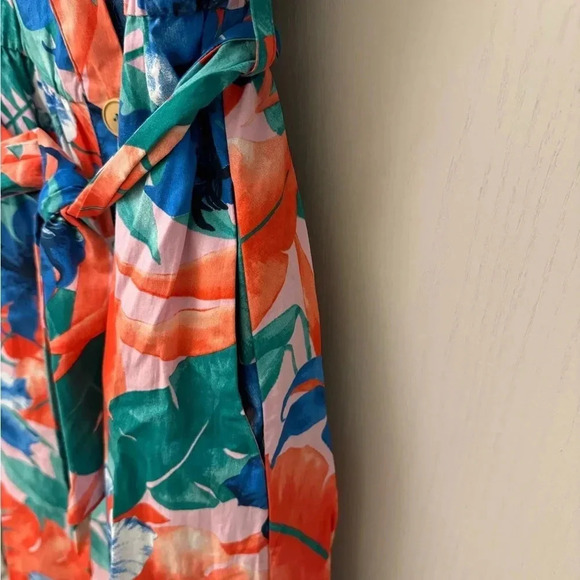 Zara Floral Belted Midi Dress with Buttons and Pockets and Puff Sleeves Size S - Picture 9 of 11